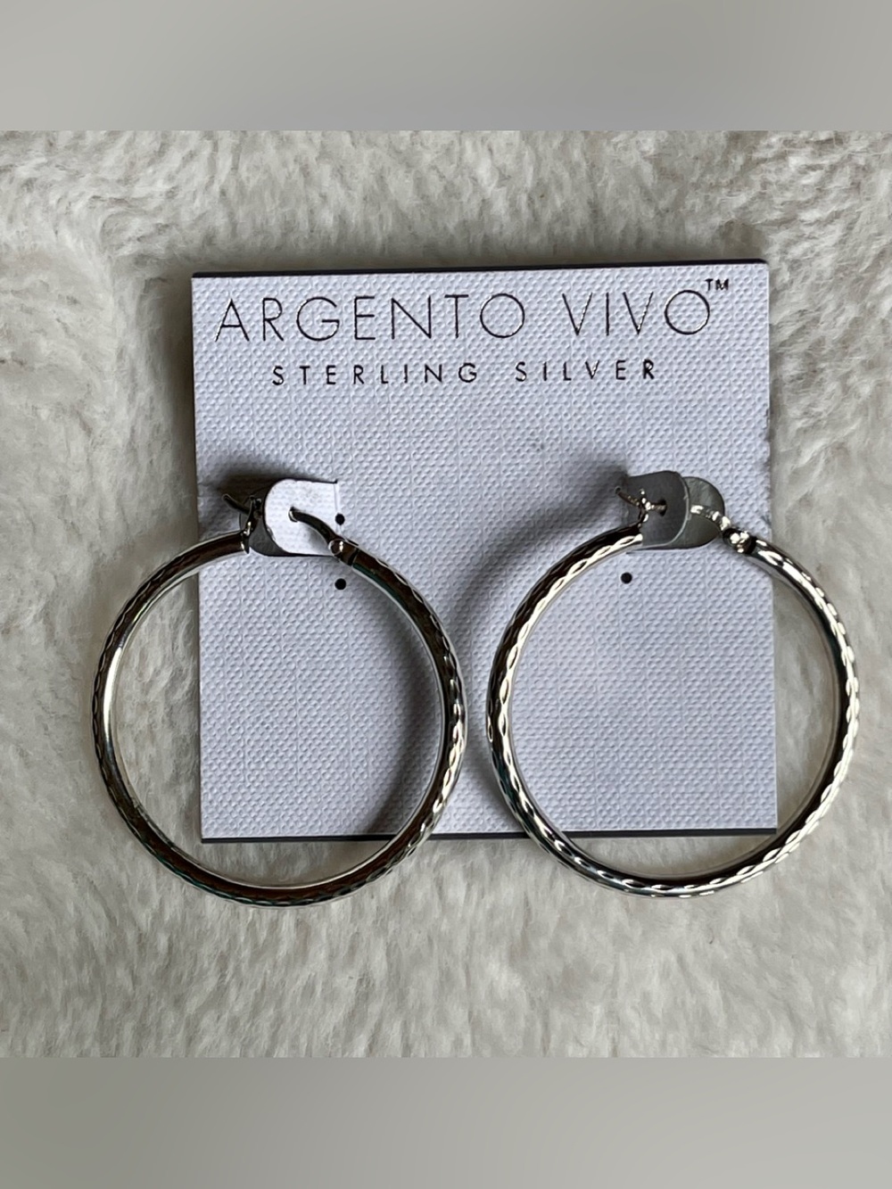 Argento Vivo 925 Silver Textured Hoop Earrings
